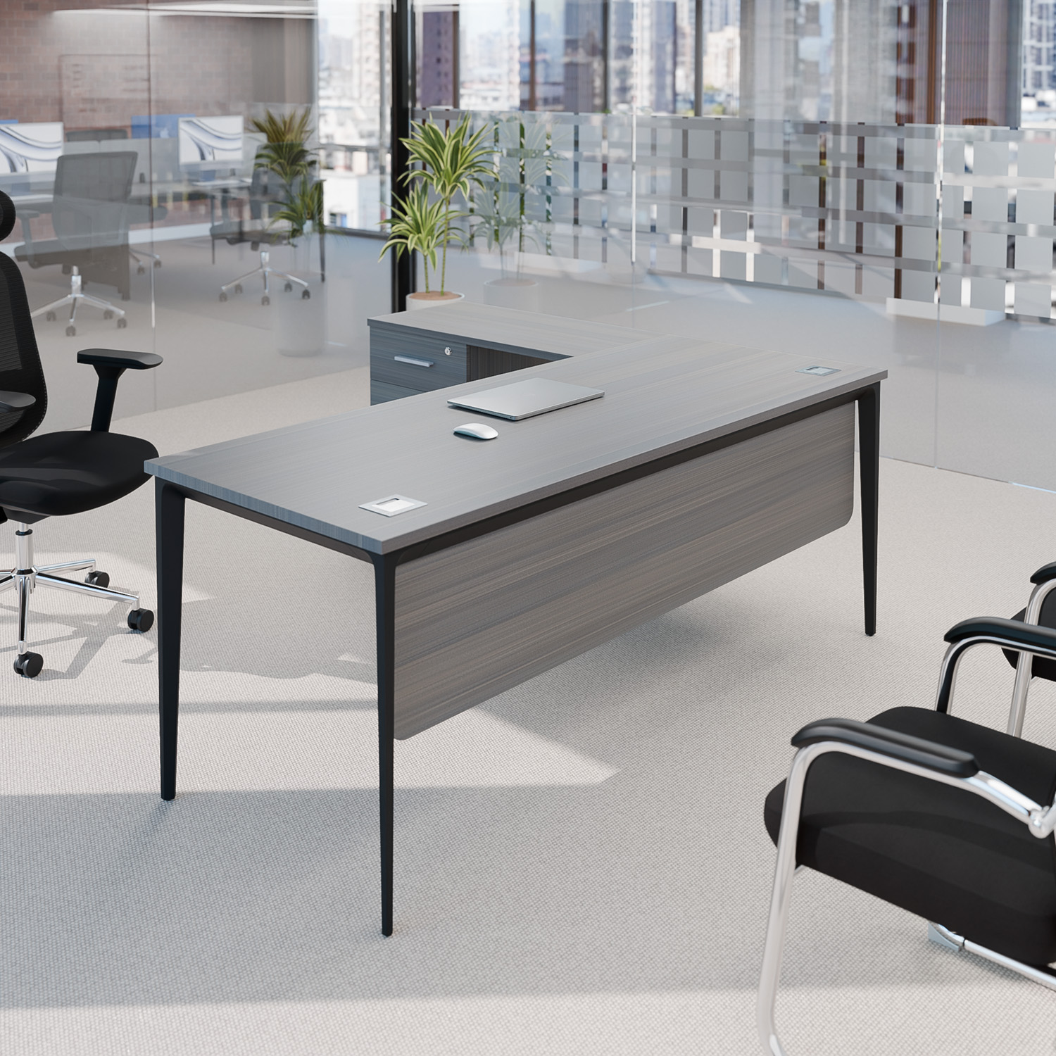 ArcoL160-RG-1500x1500 Escritorio Arco 1,60 x 0,80 Mt. con Lateral y Cajonera Fija - Imagen 1